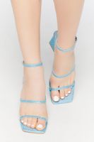 Women's Rhinestone Open-Toe Flare Heels in Blue, 7