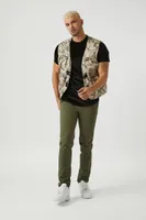 Men Nature Print Utility Cargo Vest Taupe