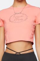 Women's Rhinestone Angel Vibe Graphic T-Shirt in Pink/Silver Large