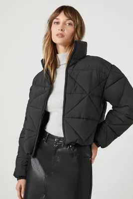 Women's Toggle Quilted Puffer Jacket in Black Large