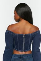 Women's Denim Off-the-Shoulder Crop Top in Dark Denim Small