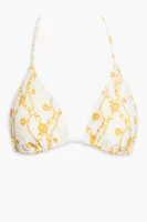 Women's Chain Print Triangle Bikini Top in White/Yellow Small