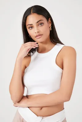 Women's Cropped Rib-Knit Tank Top in White Large