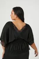 Women's Lace-Trim Peplum Top in Black, 3X