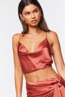 Women's Satin Cropped Cami & Self-Tie Wrap Skirt Terra Cotta