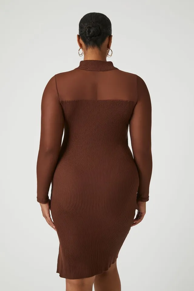 Forever 21 Women's Illusion Bodycon Midi Dress in Brown, 3X | MainPlace Mall Forever 21 Women's Illusion Bodycon Midi Dress in Brown, 3X | MainPlace Mall