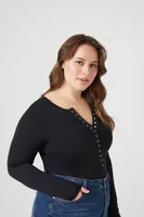 Women's Seamless Henley Bodysuit in Black, 0X