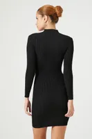 Women's Cable Knit Sweater Midi Dress in Black, XL