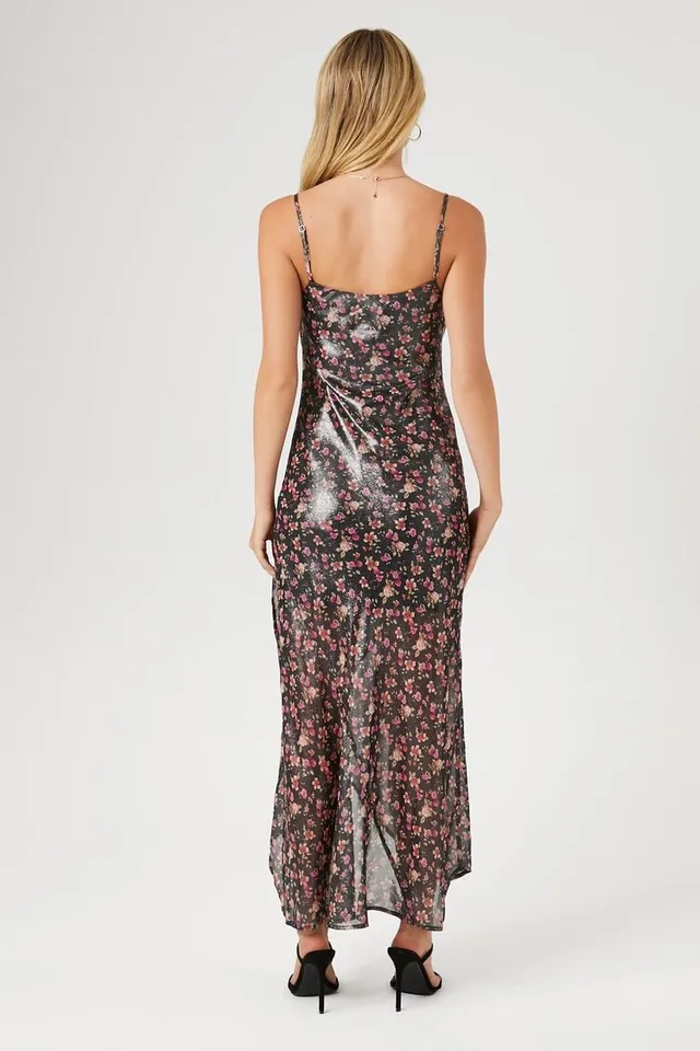 Forever 21 Women's Floral Print Cowl Midi Dress in Black, XL | Connecticut  Post Mall