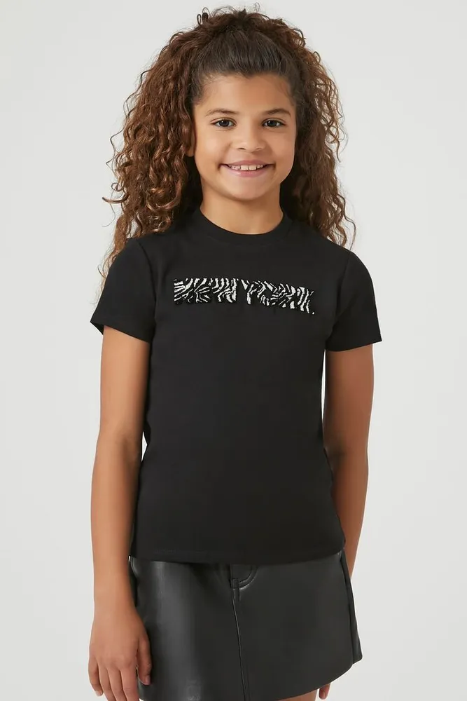 Girls Zebra New York T-Shirt (Kids) Black,