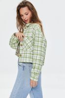 Women's Plaid Button-Front Shacket in Lime/Ivory Large