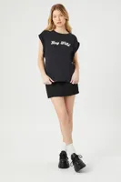 Women's Stay Wild Cap-Sleeve T-Shirt in Black/Cream Large