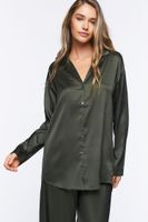 Women's Satin Button-Up Robe in Dark Olive Small