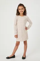 Girls Striped Long-Sleeve Dress (Kids) in Cream, 11/12