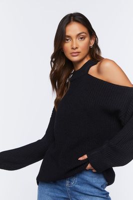 Women's Asymmetrical Open-Shoulder Sweater in Black Medium