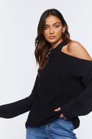 Women's Asymmetrical Open-Shoulder Sweater in Black Small