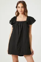 Women's Flounce-Sleeve Mini Shift Dress in Black Medium