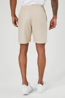 Men Pinstriped Drawstring Shorts in Taupe/Cream Medium