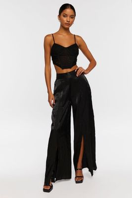 Women's Satin Split-Hem Palazzo Pants in Black Medium