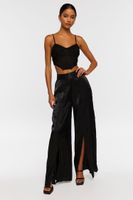 Women's Satin Split-Hem Palazzo Pants in Black Medium