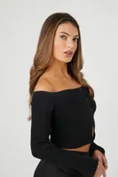 Women's Off-the-Shoulder Cardigan Sweater in Black Small