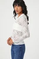 Women's Sheer Lace Shirt in White Small