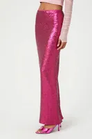 Women's Sequin Maxi Skirt in Hot Pink, XS