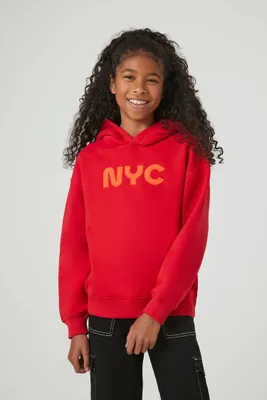 Girls NYC Graphic Hoodie (Kids) in Red, 9/10