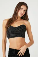 Women's Ruched Sweetheart Crop Top in Black Medium