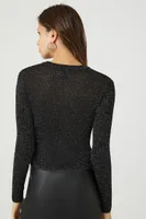 Women's Glitter Knit Cropped Sweater in Black Small