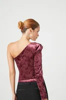 Women's One-Shoulder Velvet Crop Top Wine