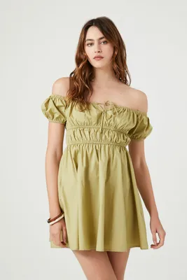Women's Off-the-Shoulder Mini Dress in Sage Large