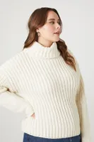 Women's Purl Knit Turtleneck Sweater Cream,