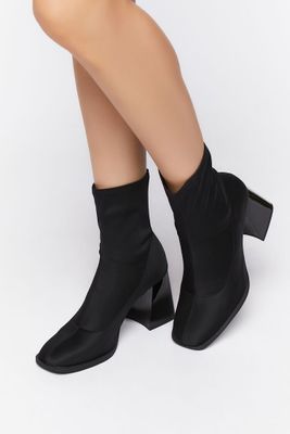 Women's Flare Heel Sock Booties in Black, 7