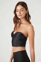 Women's Plunging Sweetheart Tube Crop Top in Black, XS