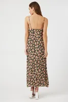 Women's Floral Print Cami Maxi Dress in Black Small