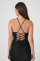 Women's Lace-Up Cropped Cami in Black Large