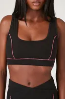 Women's Contrast-Seam Sports Bra in Black/Hot Pink, XS