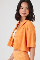 Women's Textured Floral Cropped Shirt in Island Mango Small