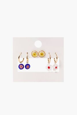Women's Floral Hoop & Stud Earrings in Gold