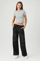 Women's Seamed Lettuce-Edge Cropped T-Shirt