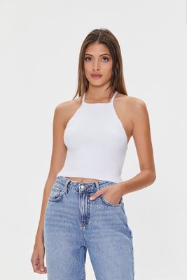 Women's Sweater-Knit Cropped Cami White