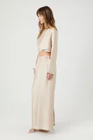 Women's Satin Crop Top & Maxi Skirt Set in Champagne Small