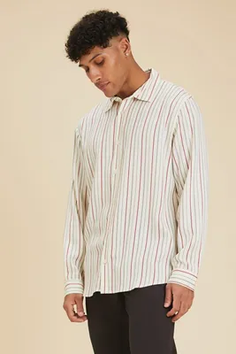 Men Striped Lyocell Shirt Cream