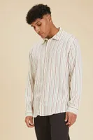 Men Striped Lyocell Shirt in Cream Medium