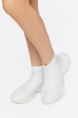 Women's Slip-On Rhinestone Sneakers in White, 10