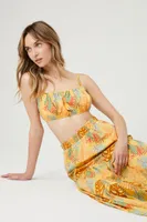 Women's Tropical Leaf Print Cropped Cami in Yellow Large