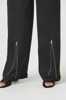 Women's Satin Cargo Zipper Pants in Black Small