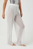 Women's Sheer Glitter Swim Cover-Up Pants Silver