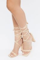 Women's Faux Suede Lace-Up Block Heels in Nude, 10